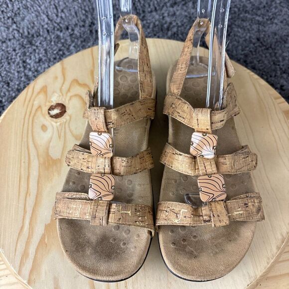 Vionic Amber Adjustable Sandal Womens 8 Gold Cork Flats Orthotic Arch Support - Picture 6 of 11